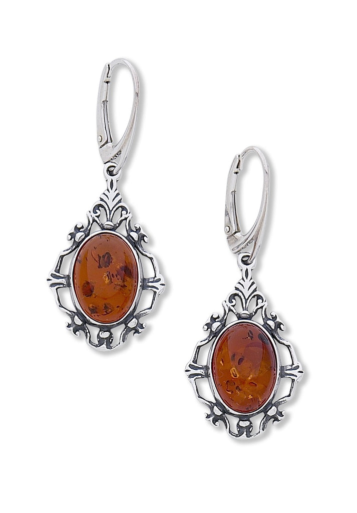 Dragonfly w/Cognac Amber Teardrop Earrings w/Lockwires