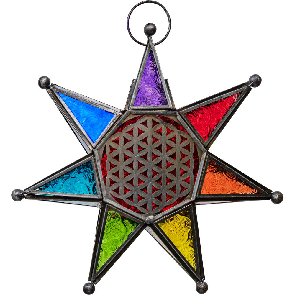 Chakra Star With Flower of Life Tealight Lantern Chakra Star With Flower of Life Tealight Lantern