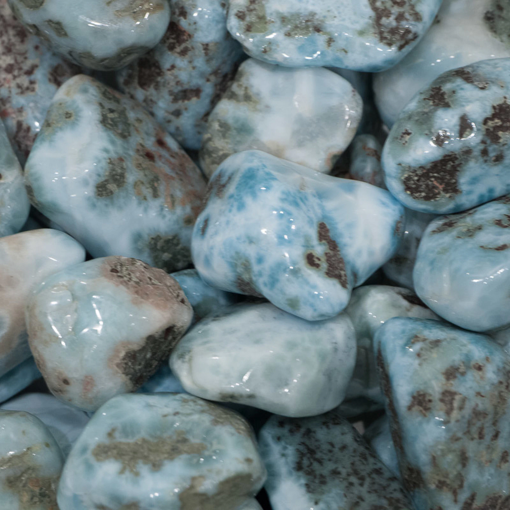 Larimar Stone Trinitaria Round Earrings Larimar Stone Trinitaria Round Earrings