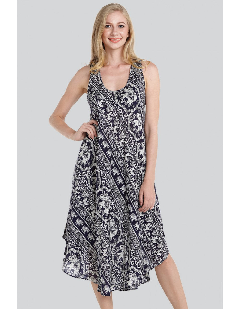 elephant print dress for ladies Elephant Print Boho Hippie Sleeveless Dress
